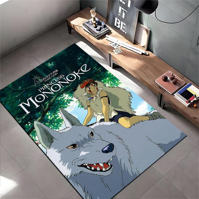 Area Rug, Princess Mononoke Moro Wolf Official Movie Poster Ghibli, Playroom Decor, Non-Slip Mat