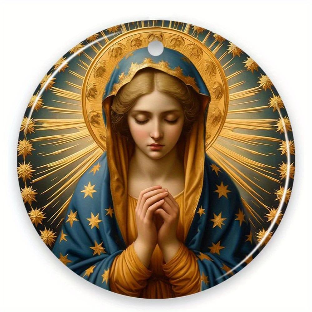 1 шт. 2D Плоская Деревянная Орнаментная Картина Маслом Девы Марии и Младенца Иисуса Нежных Объятий - 20 см