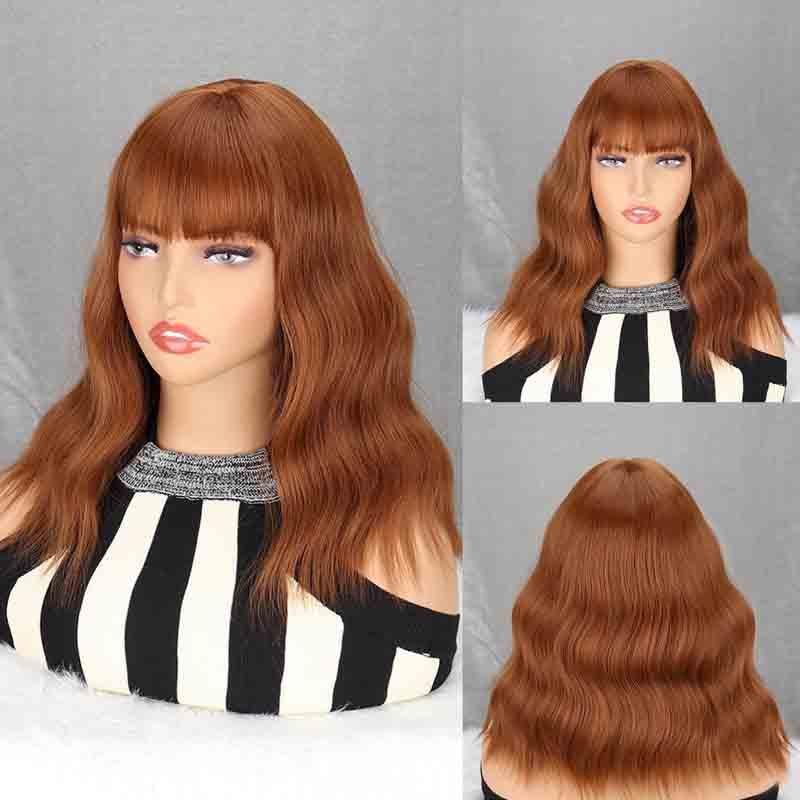 Synthetic Middle Length Short Wave Hair Extension Natural Wigs With Bangs For Women Wig Fibre Cosplay Wig