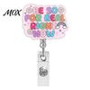 Retractable ID Holder Nurse Badge Reel, Funny Glitter Acrylic Name Tag with Cute Clip, Sparkly Card for Teachers Student Staffs Reel Clip