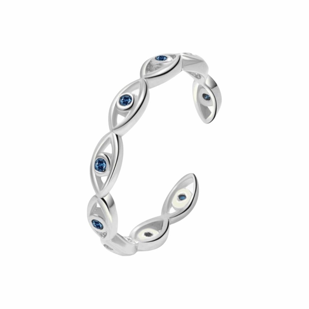 Unique Turkish Ring Adjustable Blue Zircon Ring Lucky Demon Eye Open Ring Gift