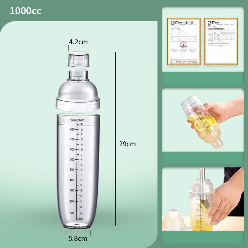 350/500/700/1000ml PC Resin Cocktail Shaker Home Bar Utensil Martini Hand Shaker Cup with Scales Milk Wine Drink Shaker Bar Tool