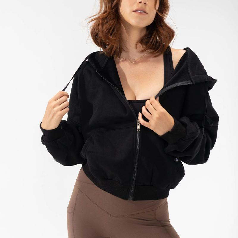 Толстовка с капюшоном, женский кардиган с длинным рукавом, повседневная однотонная спортивная куртка