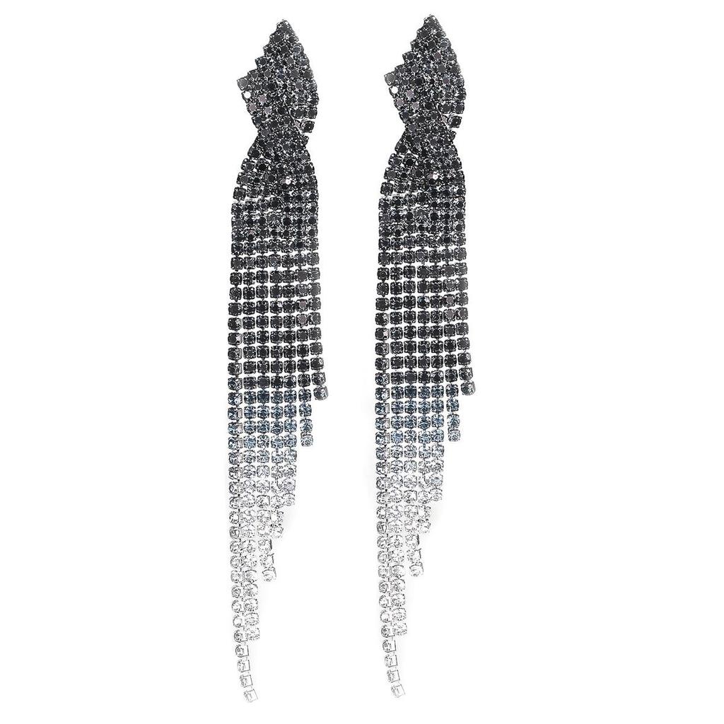 European & American Style Full Diamond Long Tassel Earrings for Women