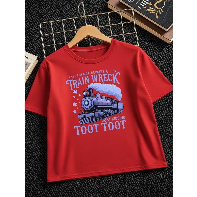 Kids Crewneck Short Sleeve T-Shirt, Creative Train Locomotive "S Toot" Print