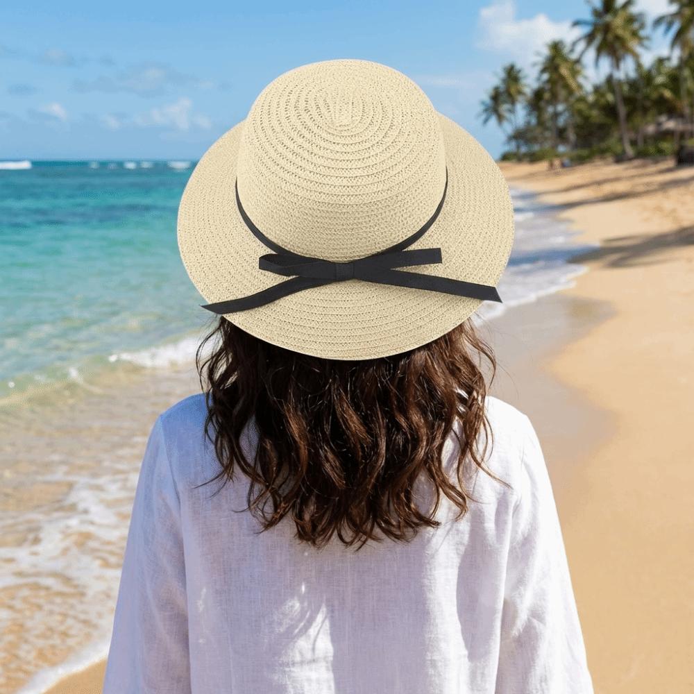 Casual Bow Straw Weave Sun Hat Wide Brim Bohemian Sunscreen Bucket Hat Large Breathable Fisherman Hat Beach