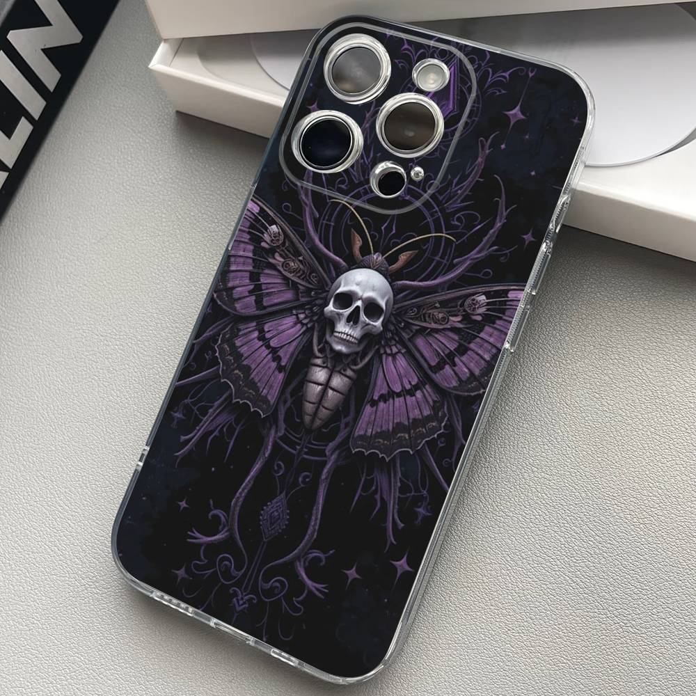 Череп Готический Жуткий Пастельный Гот Чехол Для Телефона Для iPhone 17 15 14 13 11 12 16 Pro Max Plus Mini Прозрачный Силиконовый Мягкий Funda