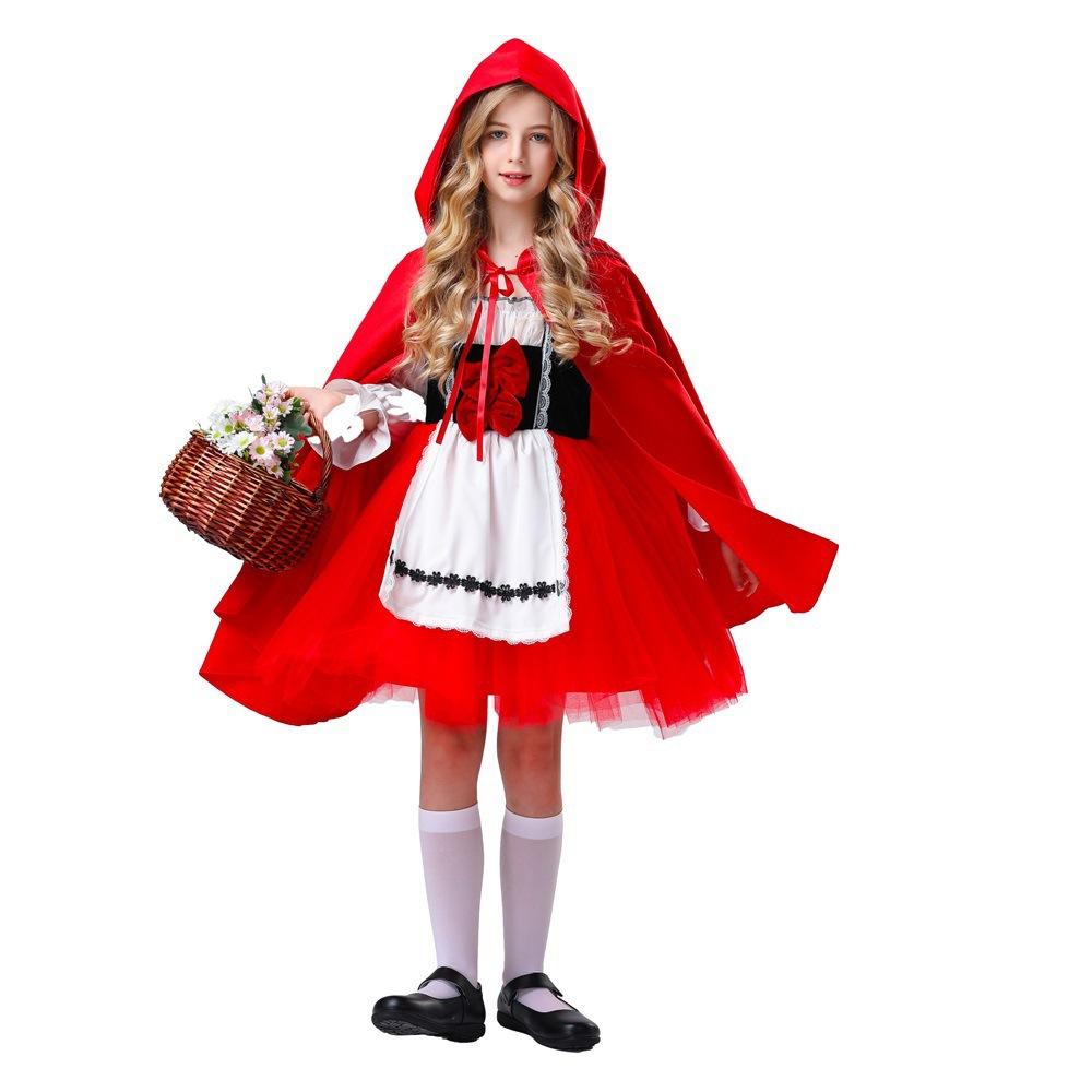 New Children's Girl Halloween Little Red Riding Hood Costume Fairy Tale Drama Stage Performance Dress