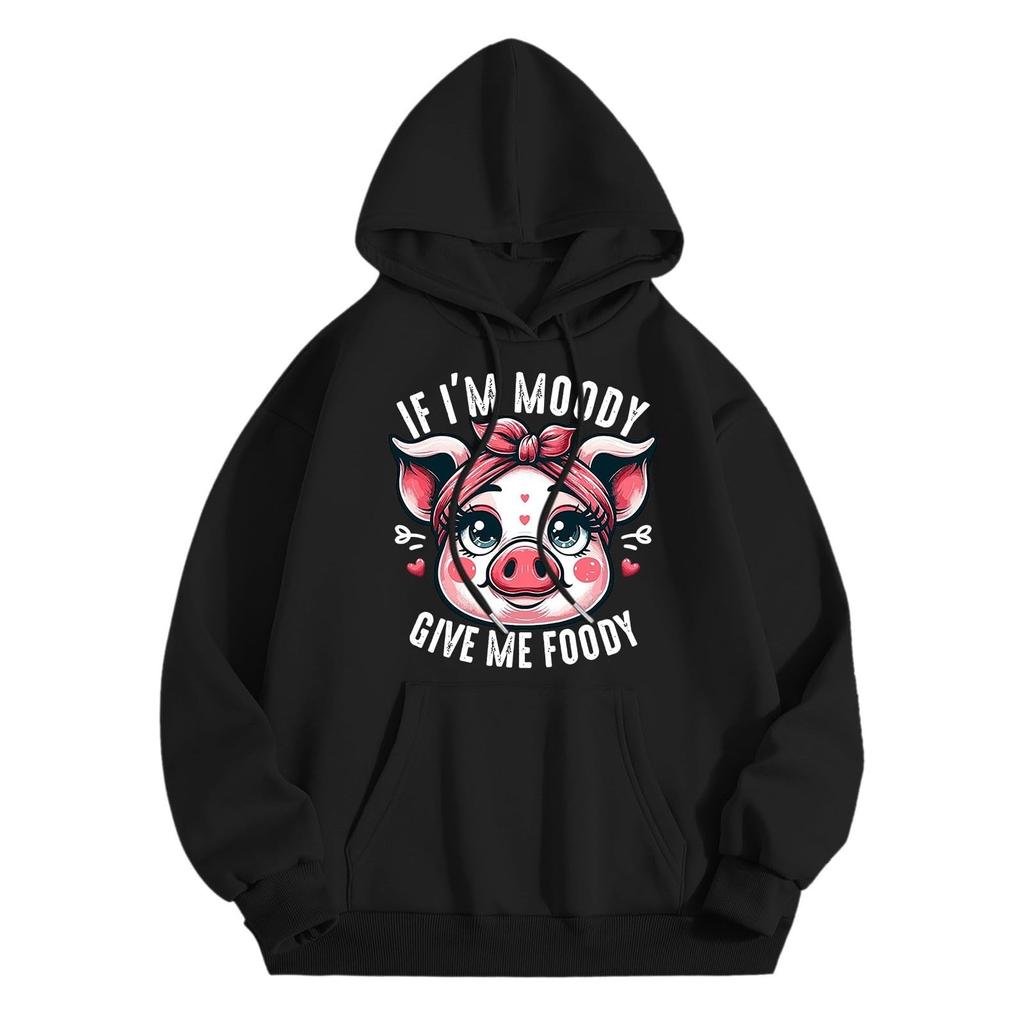 Женская мода легкий длинный рукав пуловер толстовки с капюшоном с карманами графическая толстовка