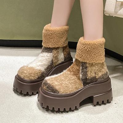 Меховые туфли на высоком каблуке Женские ботильоны Замшевые Дизайнерские Массивные Элегантные Туфли Лодочки Зимние Сапоги Роскошная Мода Mujer Botas