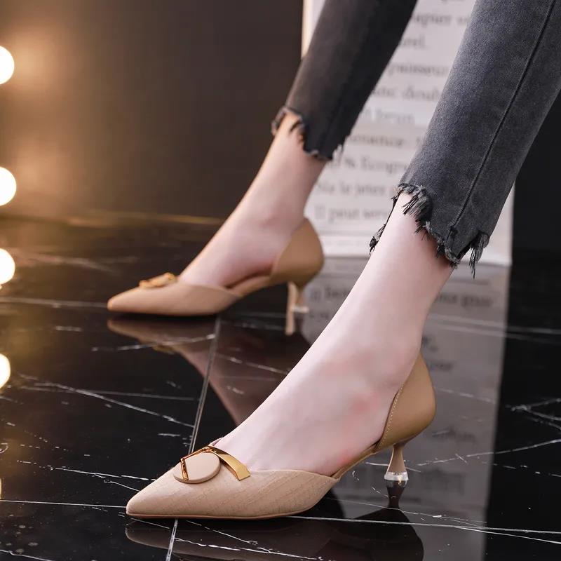Ladies Elegant Single Shoes All-match Pointed High Heels Women Stiletto 5cm Sandals Women's Soft Leather High Heels