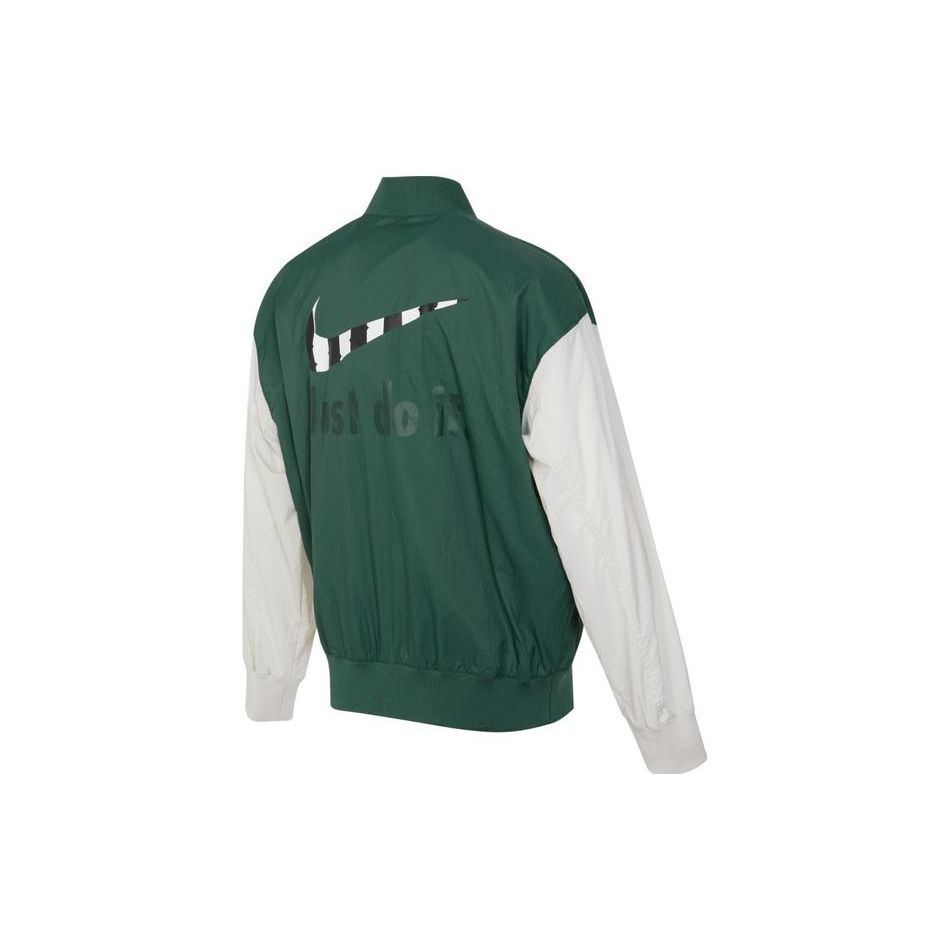 Nike Логотип с принтом цветных блоков, двойная молния, тканая свободная куртка, женские куртки, зеленые FQ0703-323