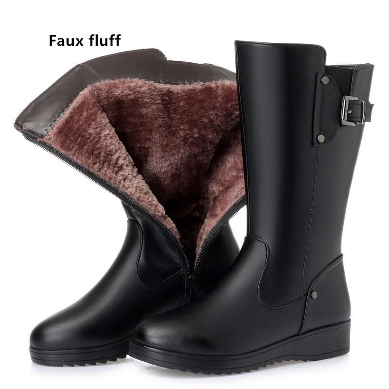 Female Winter Boots New Genuine Leather Female Boots Big Size Wool Booties Woman Non-slip