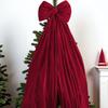 Christmas Bow Tree Topper Ornament Burgundy Velvet Wreath Bows Christmas Hanging Ribbon Gift Bows for Holiday Home Wall Outdoor Indoor Party