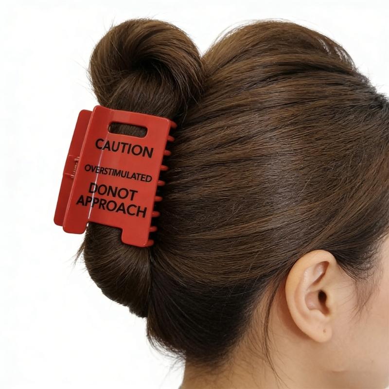 Lightweight Comfortable Hair Clip for Parties Daily Outings Features Humorous Caution Overstimulated Theme Accessory.