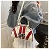 Women's Faux Leather Color Block Stripe Shoulder Bag Summer New Semi Circle Clutch Handbag Trendy Bowler Purse