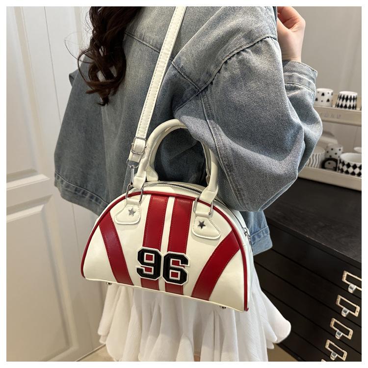 Women's Faux Leather Color Block Stripe Shoulder Bag Summer New Semi Circle Clutch Handbag Trendy Bowler Purse