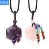 Natural Crystal Stone Seven Chakras Necklace Faceted Six Star Tassel Pendant