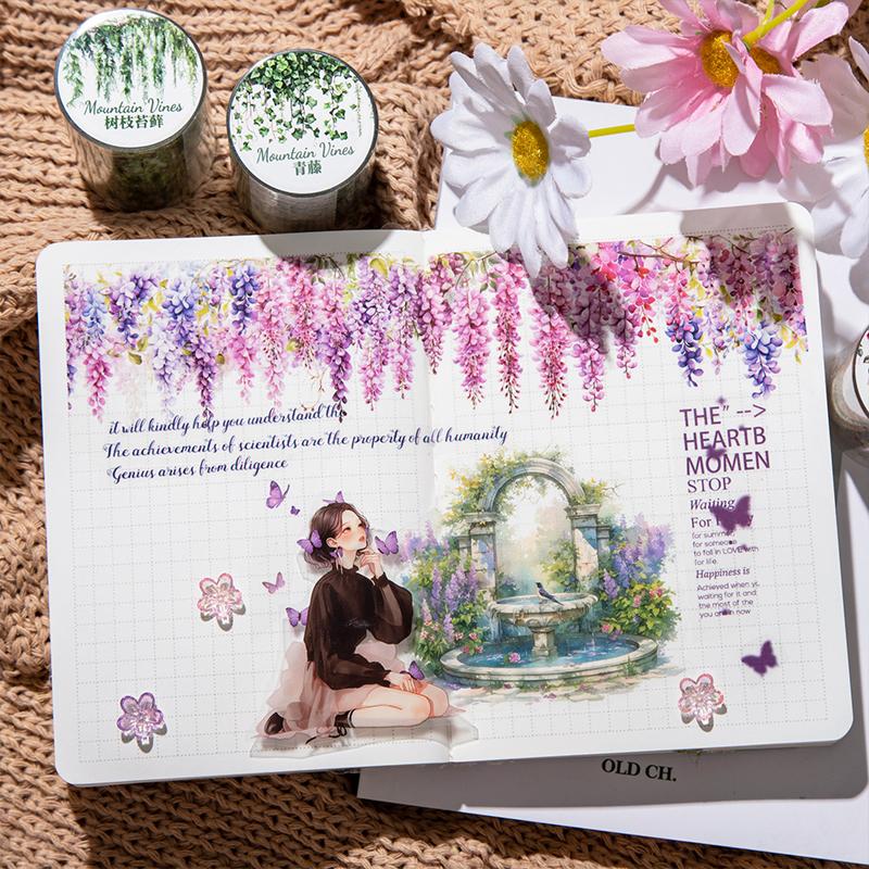 6 рулонов ПЭТ-ленты с узором «виноградная лоза», «вьющаяся роза», «растение», для ручного фона, коллажный материал, DIY, лента для украшения чашек