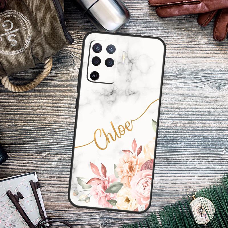 ПЕРСОНАЛИЗИРОВАННЫЙ чехол с цветочной буквой имени Для OPPO A98 A78 A79 A16 A76 A96 A5 A9 A53 A17 A77 A15 A52 A72 A74 A94 A54S A57S