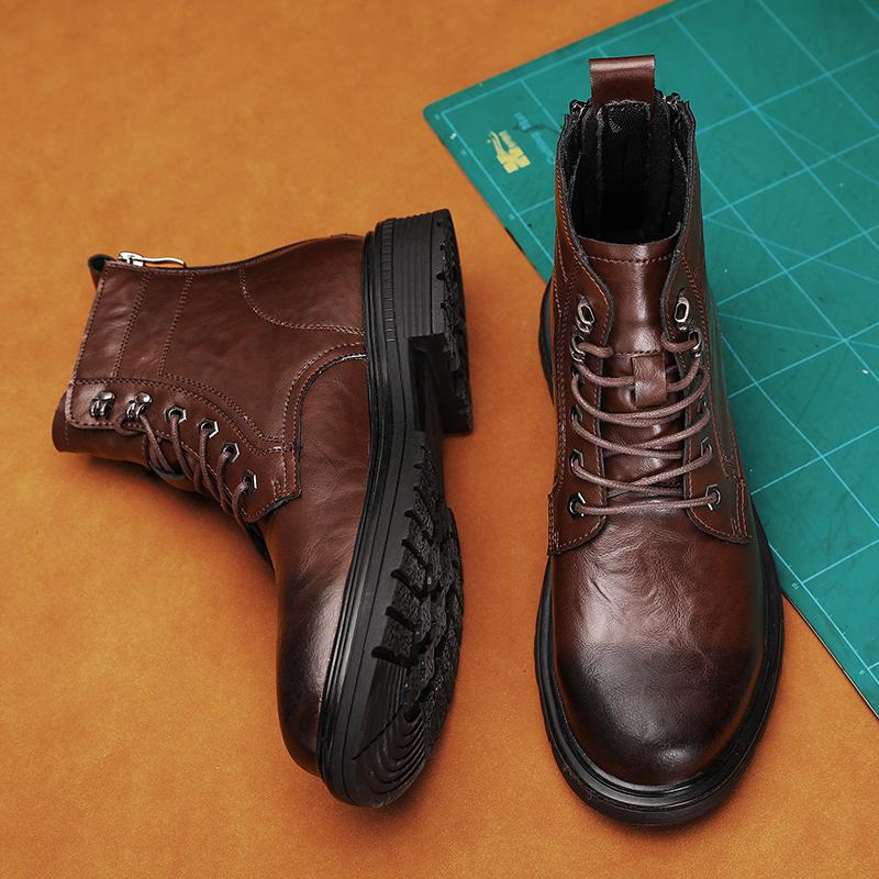 Мужские ботинки на шнуровке дизайнерские винтажные мужские зимние ботинки плюшевые теплые деловые мужские ботинки из натуральной кожи на шнуровке уличные мотоциклетные ботинки