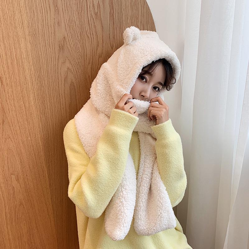 Комплект шапок и шарфа в стиле Дженни с медведем: Женский теплый плюшевый осенне-зимний галстук для студентов