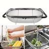 1 Set Stainless Steel Over Sink Colander with Telescopic Handle - Metal Mesh Strainer Basket for Washing Fruits Vegetables