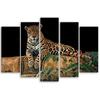 Картина из пяти предметов, печать на холсте, леопардовая пантера, кошка, животное
