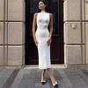 Knit Elegant Evening Dress Women High Waist Slim Sleeveless Bodycon Maxi Tank Dress Femme France Party High Collar Solid Knitted Dresses Woman