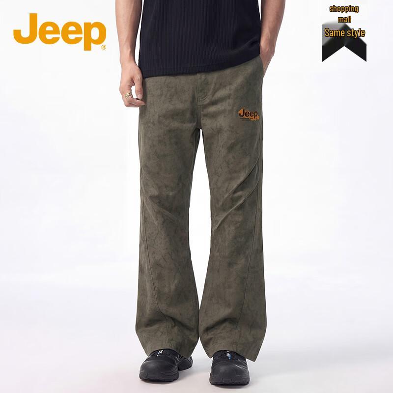 JEEP Men's American Retro Loose Wide-Leg Textured Casual Pants