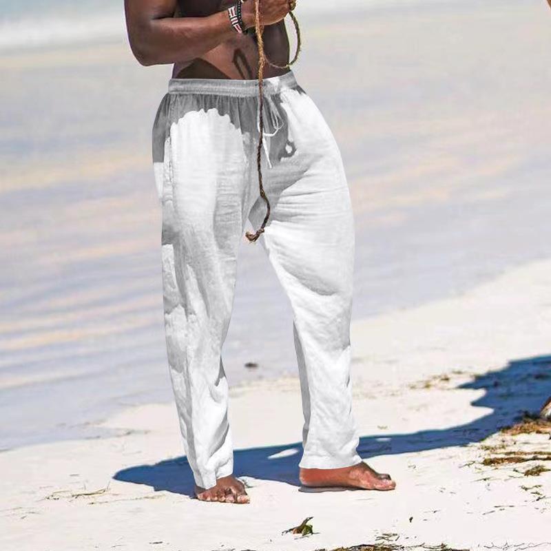 Мужские брюки свободного кроя из дышащего льна в европейском и американском стиле на весну и лето, широкие спортивные длинные брюки, повседневные спортивные брюки