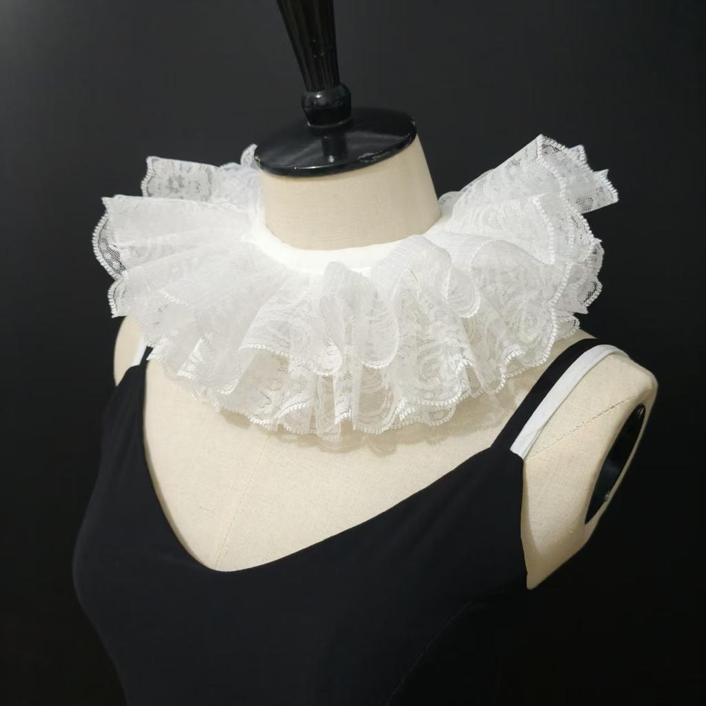Halloween Party Ruffles Lace Fake Collar for Womens Elegant Layered Clown Cosplay Customes Detachable Collar Neck Collar