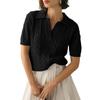 Women's Fashionable Short Sleeved V-neck Solid Color Knitted Pullover