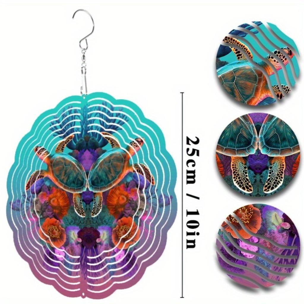 Turtle Floral Wind Chime 10 Inch Metal Outdoor Decor for Garden Balcony Vibrant Blue Green Orange Purple Hanging Ornament with 360 Swivel Hook