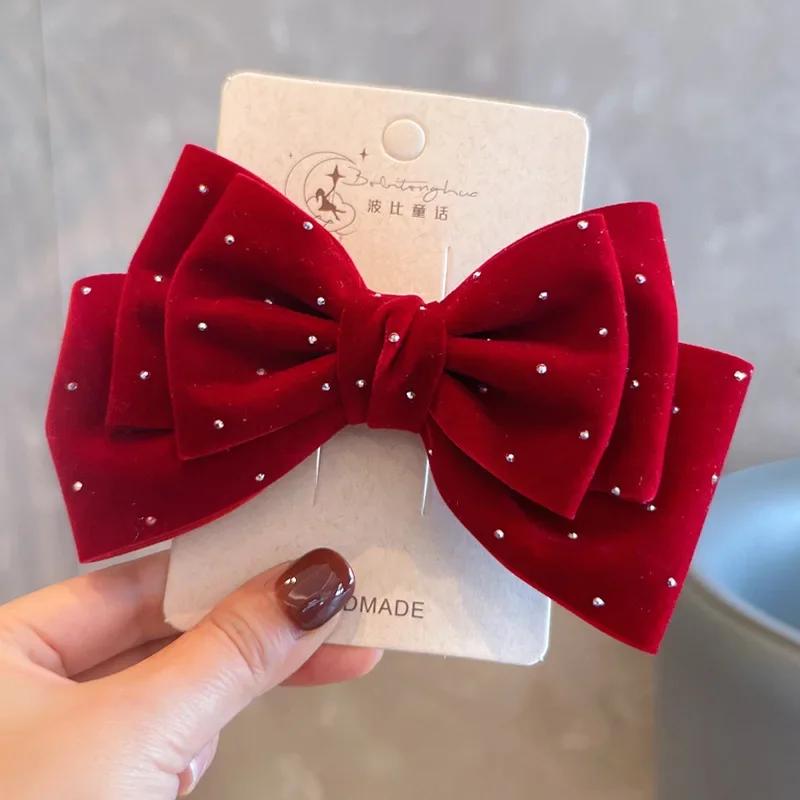 Новые красные 3D жемчужные банты-заколки для волос для детей, детские заколки для принцесс, эластичные резинки для волос для девочек, головные уборы, детские аксессуары для волос
