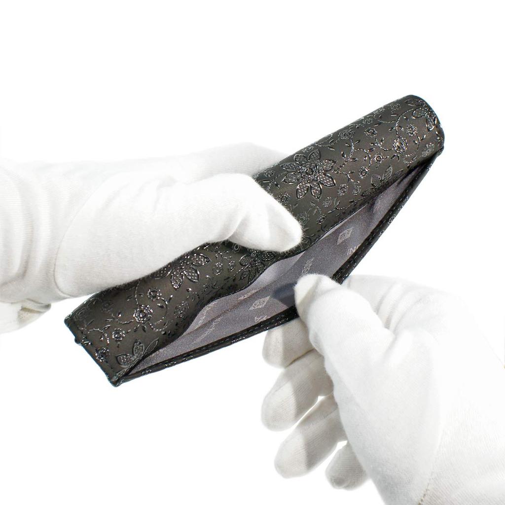 Длинный кошелек Inden Q с кошельком для монет из черной оленьей кожи и черного лака с узором «клематис» [Indenya] 2308-01-169