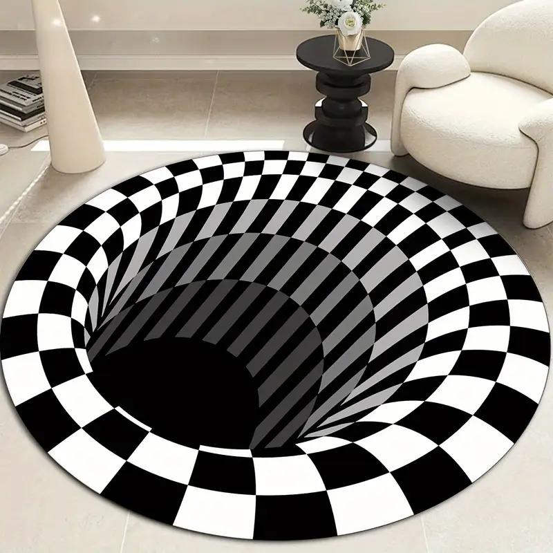1pc Modern 3D Illusion Checkered Round Area Rug Washable NonSlip Floor Mat for Entryway and Bedroom Living Room Coffee Table Rug