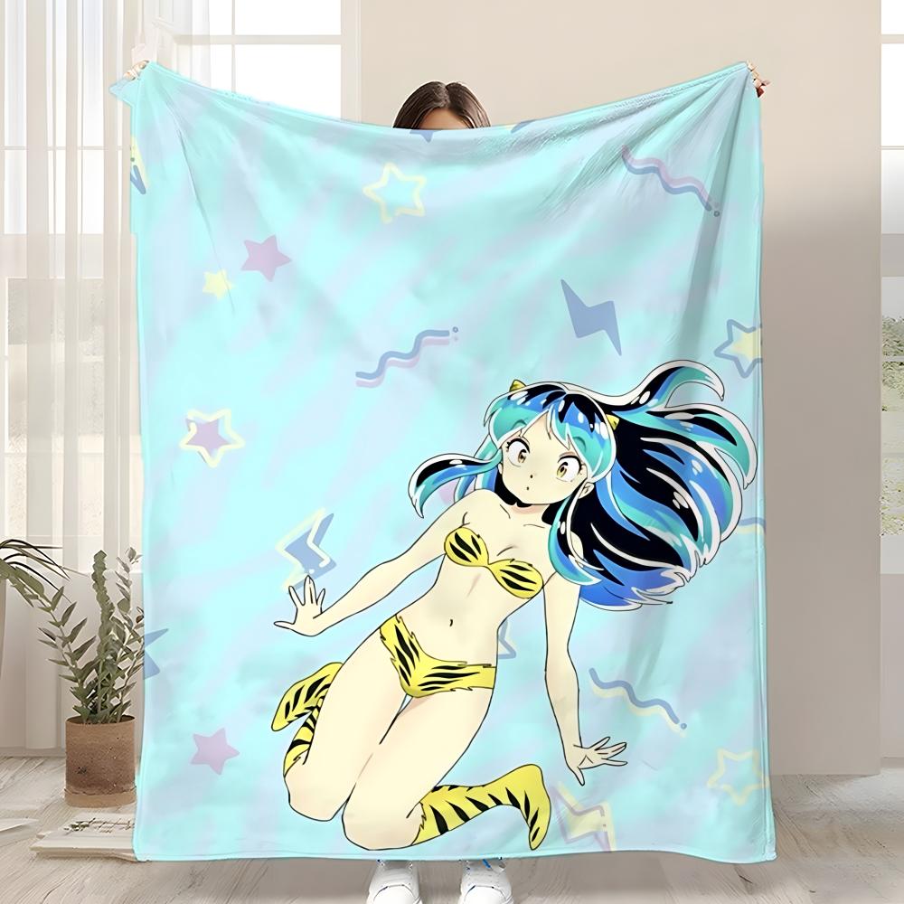 Anime Game Urusei Yatsura Throw Kid-Friendly Flannel Throw Blanket Soft Warm Anti-Static Washable All Season