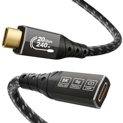 ZIKNYDO USB C удлинитель 8K USBC 20 Гбит/с Данные 240 Вт Видео USB удлинитель с Thunderbolt iPhone Dell и (2м Удлинитель, Передача, Зарядка),