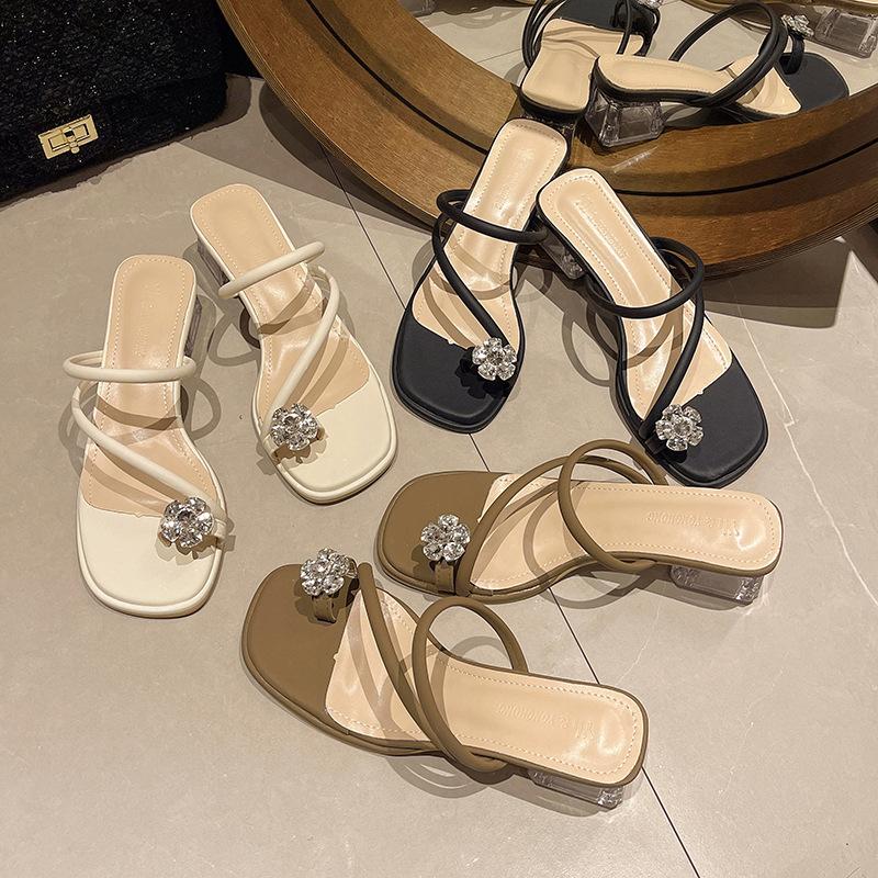 Low Block Heels Strappy Sandals for Women Platform Slipper Chunky Heel Flip-Flop Lightweight Women's Summer Square Open Toe Dress Shoes Casual Slides