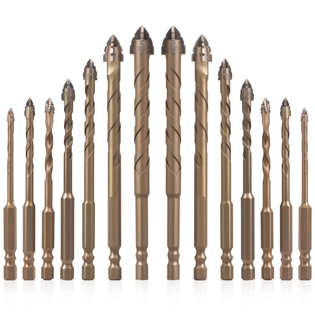 2Set Carbide Four Edged Serrated Drill Bit Efficient Drilling Masonry Drill Bit Set with Hexagonal Shank for Ceramic Tile