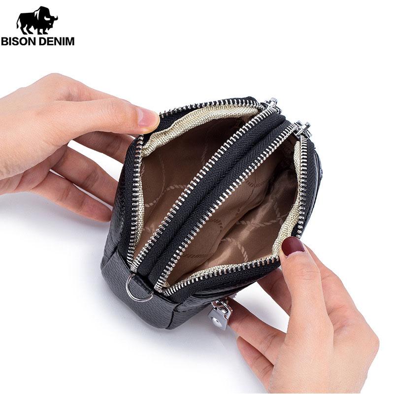Bison Denim Модный женский кошелек с двойной молнией, небольшой кошелек для монет