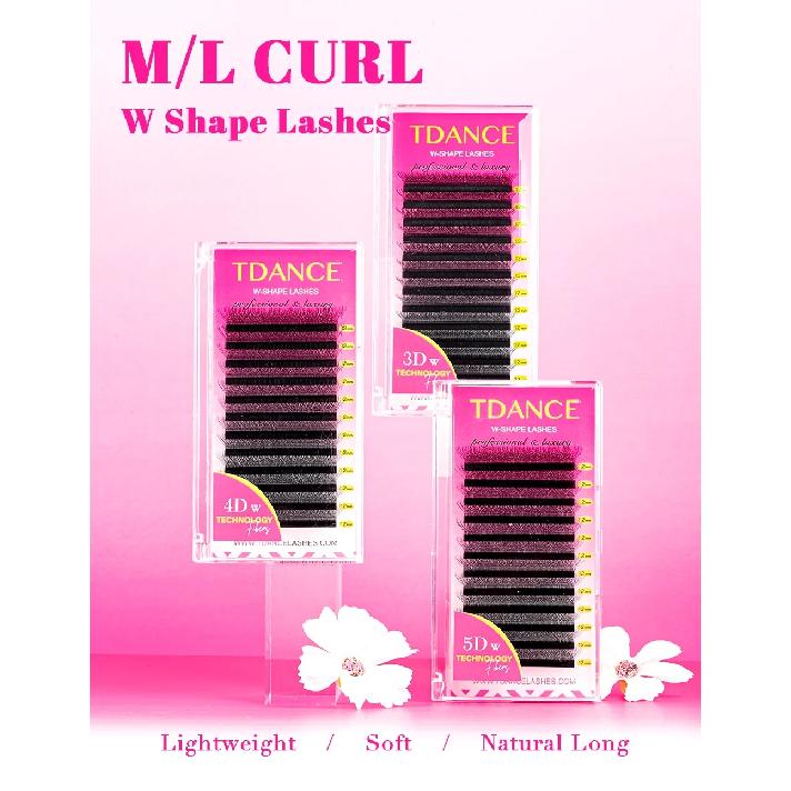 TDANCE M/L Curl 3D/4D/5D W Lashes Eyes 0.07 W Shape Eyelash Extensions 7-14mm Natural Soft Professional Lash 12 Rows