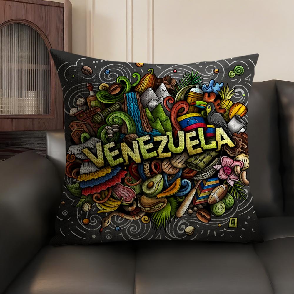 Aesthetic Art VVenezuela Cushion Cover Natural Linen Organic Fabric DoubleSided Printing Sofa Home Decor Gift Pillow Case