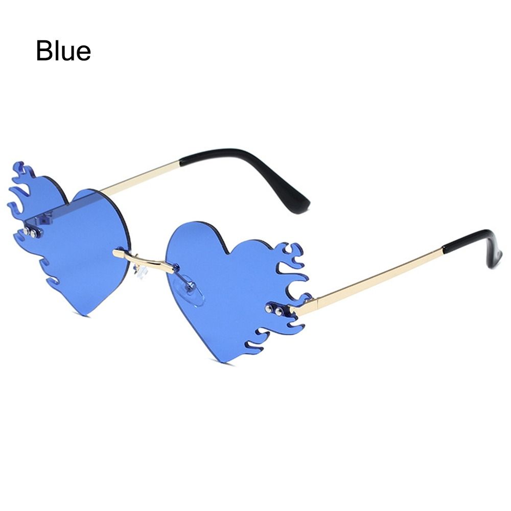 Rimless Fire Heart Shaped Sunglasses Uv400 Protection Costume Accessories Halloween Glasses Flame Love Sun Glasses
