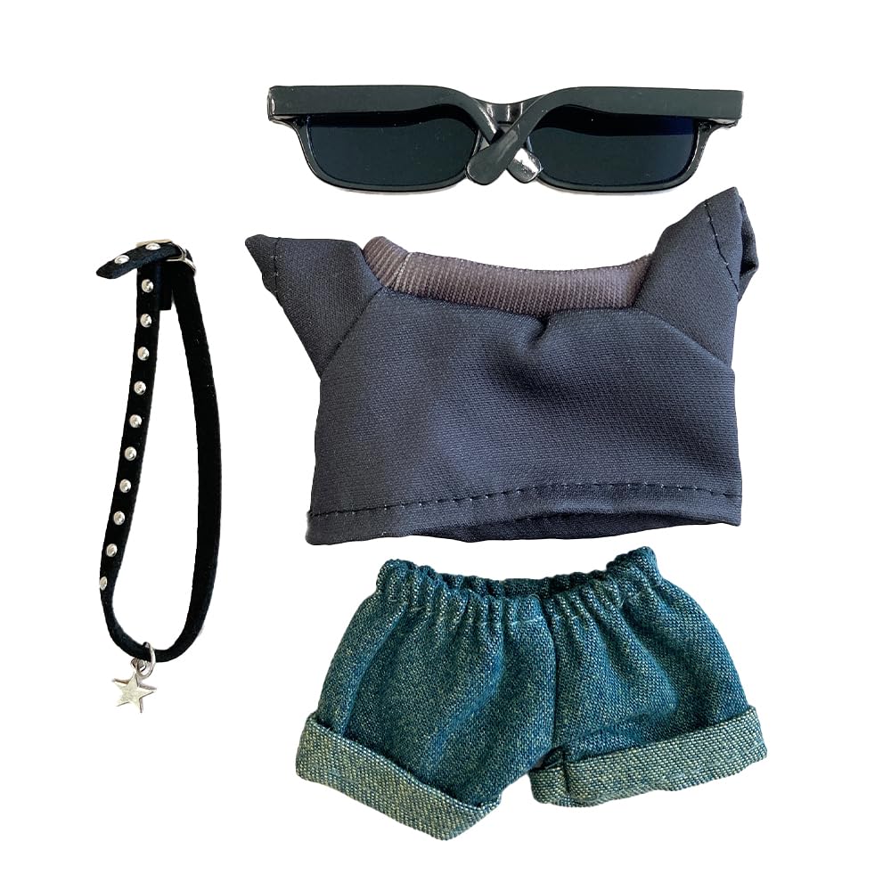 Комплект: графическая футболка, джинсы и чокер для куклы 15 см (черный) - Плюшевая игрушка, Кигуруми, Аксессуары, Отаку, Кукла, Маскот, Костюм для Kpop-куклы [Б/у]