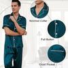 2Pcs/Set Silk Satin Men Pajama Set Notch Collar Button Down Pajama Top with Chest Pocket