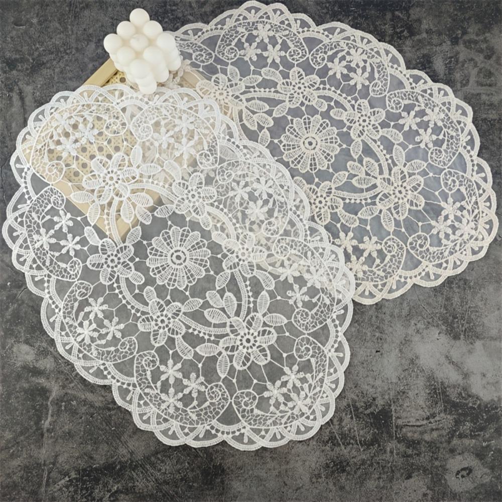 Flower Embroidery Lace Table Mat Embroidered Vase Table Lamp Pad Lace Table Cloth Beside Table