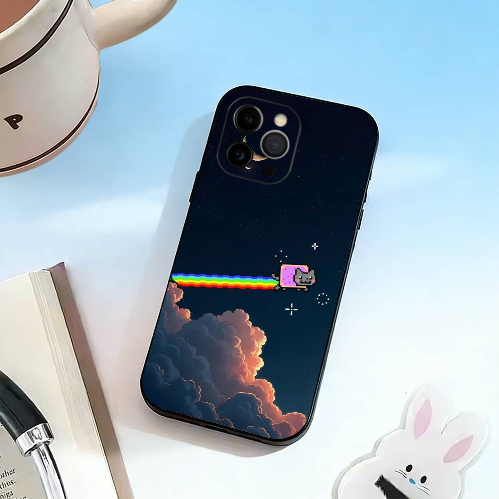 Cute N- Nyan C- Cat Phone Case Silicone Soft For IPhone 17 16 15 14 13 12 11 X XR Plus Pro Max Plus