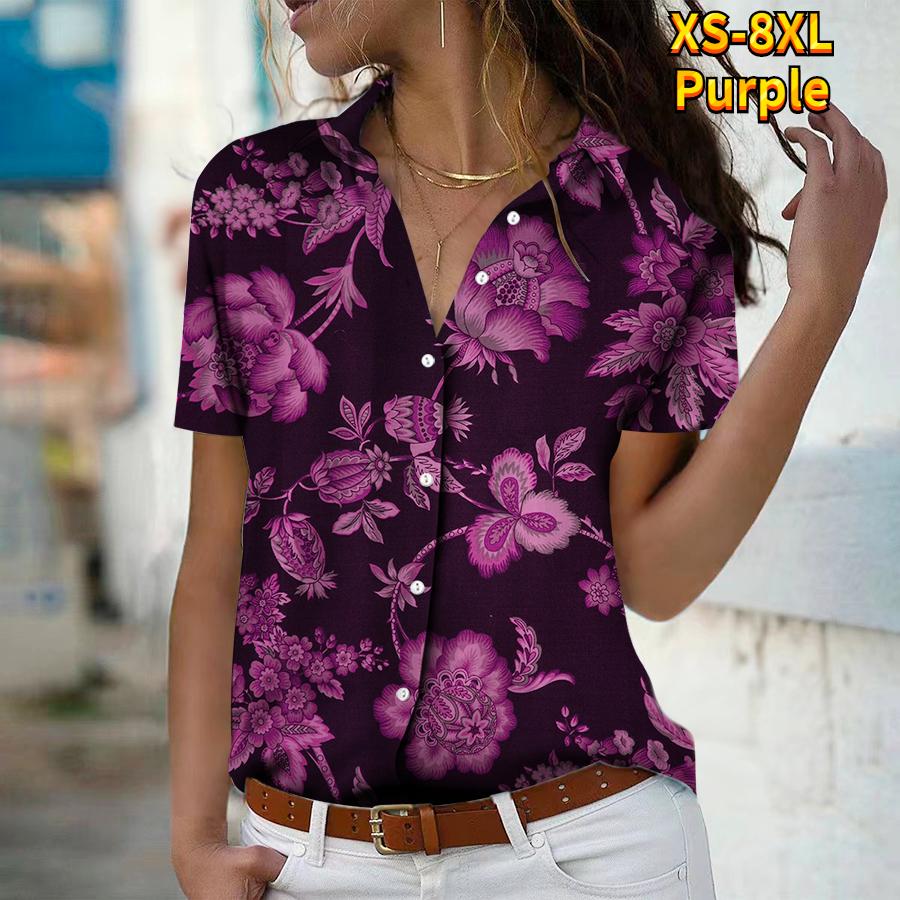 Лето 2025 Новая Мода Женская Блузка с Коротким Рукавом и V-образным Вырезом на Пуговицах с Цветочным Принтом